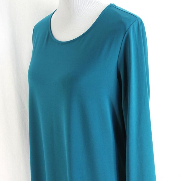 Susan Graver Artisan Top Womens Size M Teal Asymmetrical Long Sleeve Liquid Knit - Picture 4 of 7